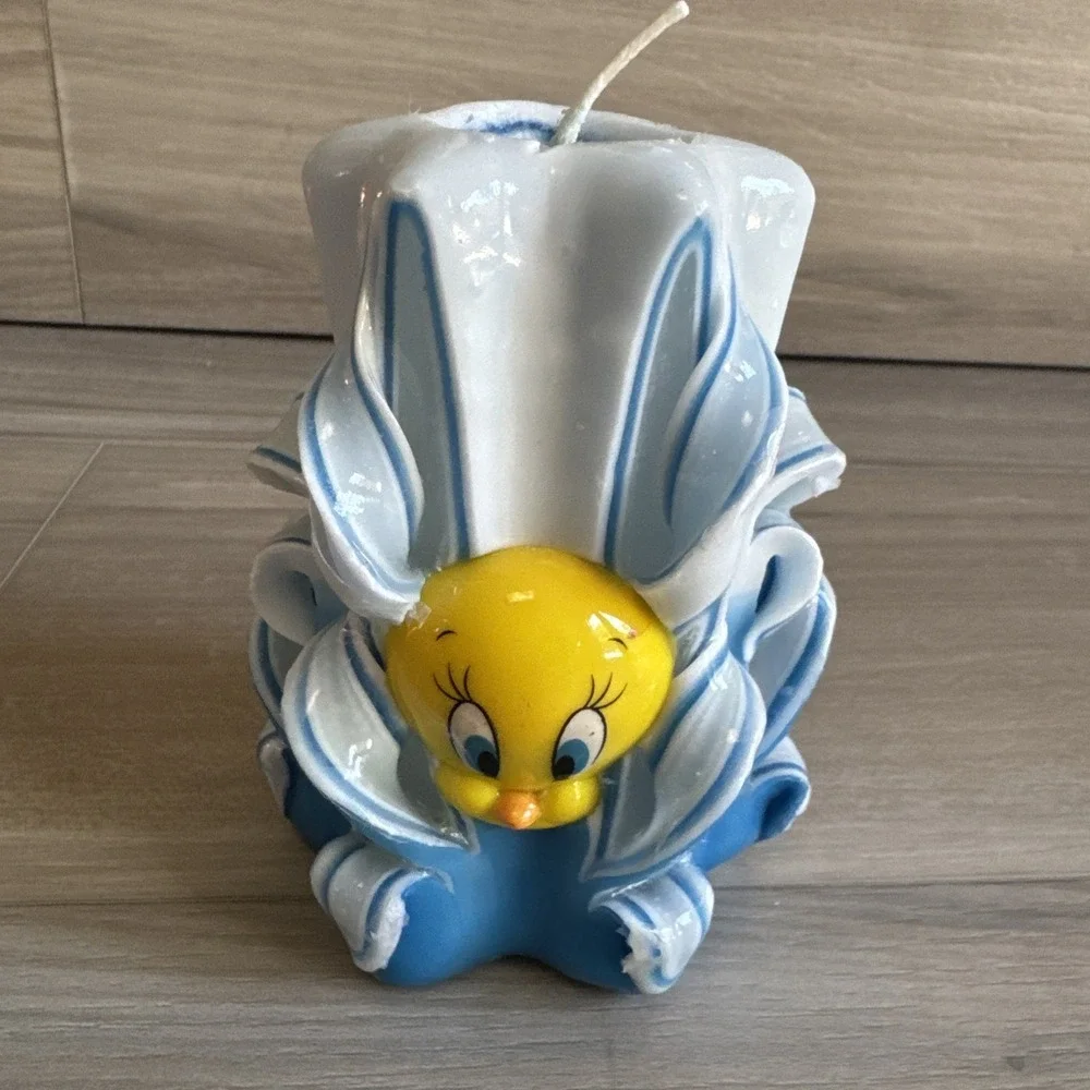 Vintage Looney Tunes Tweety Bird Ribbon Candle Blue Unused 4.5